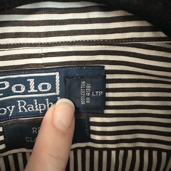Polo by Ralph Lauren Men’s Regent Classic Fit Brown & White Stripe Sz 16/L GUC - Picture 6 of 8
